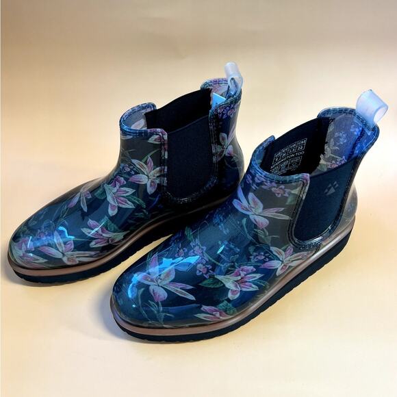 Cougar Kensington Too Chelsea Rain Boot Black Lily Floral Women's Size 6 US - Picture 2 of 7